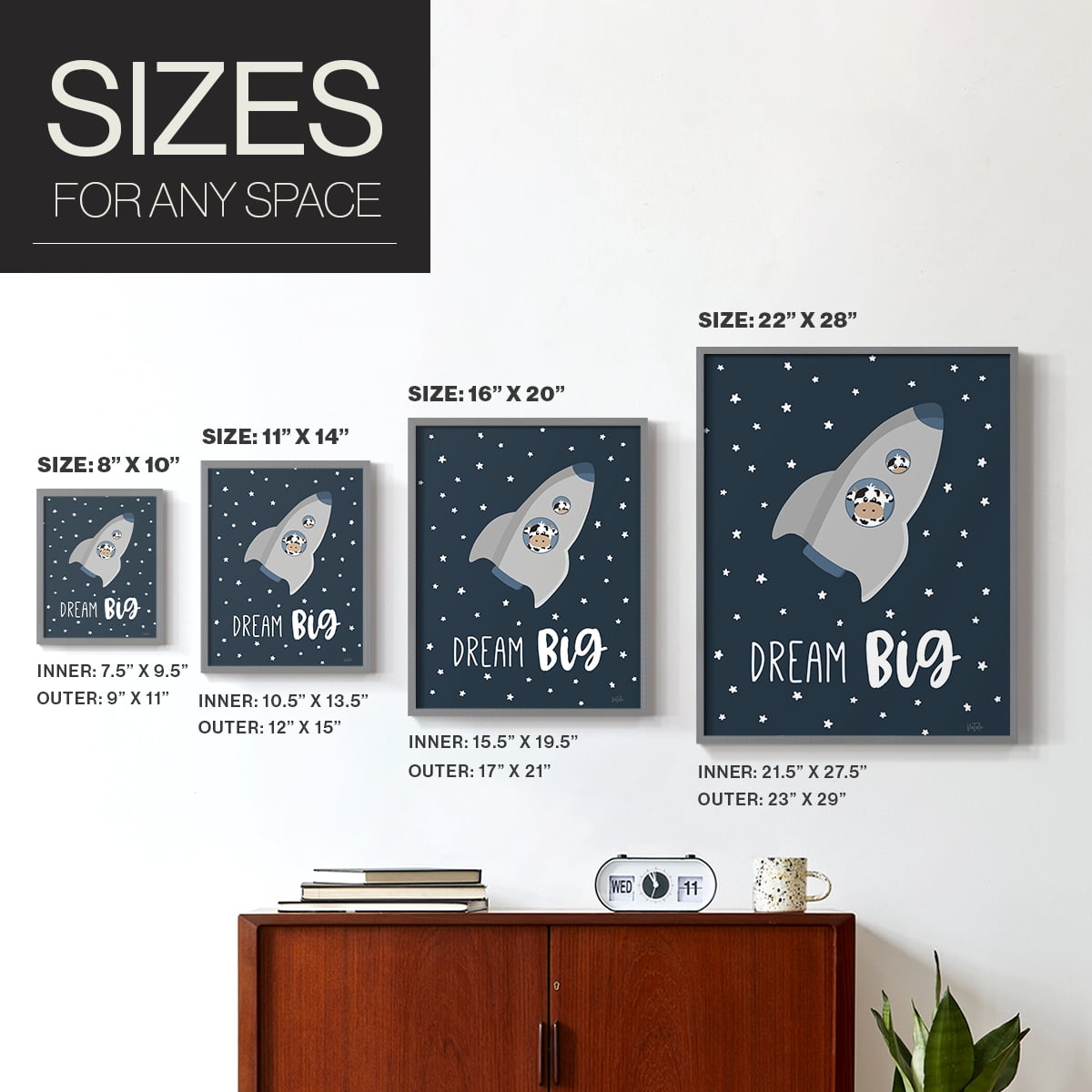 Cow in Space I in Paper Solid Wood 22 x 28 Framed Print