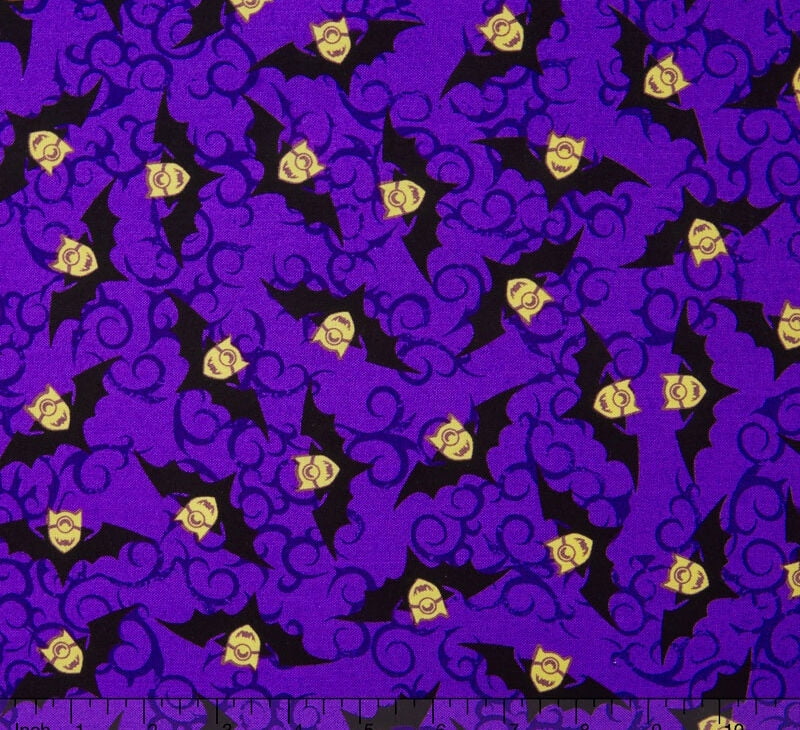 Despicable Me Minions Bite Me Halloween Bats Purple Toss Quilting Treasures 100% Cotton Fabric By The Yard