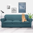 thumbnail image 2 of Latest Checkered 4 Pieces Couch Covers for 3 Cushion Couch Extra Large High Stretch Thickened Sofa Cover for Dogs Pets Anti Slip Furniture Protector Sofa Slipcovers (XL Sofa, Peacock Blue), 2 of 7