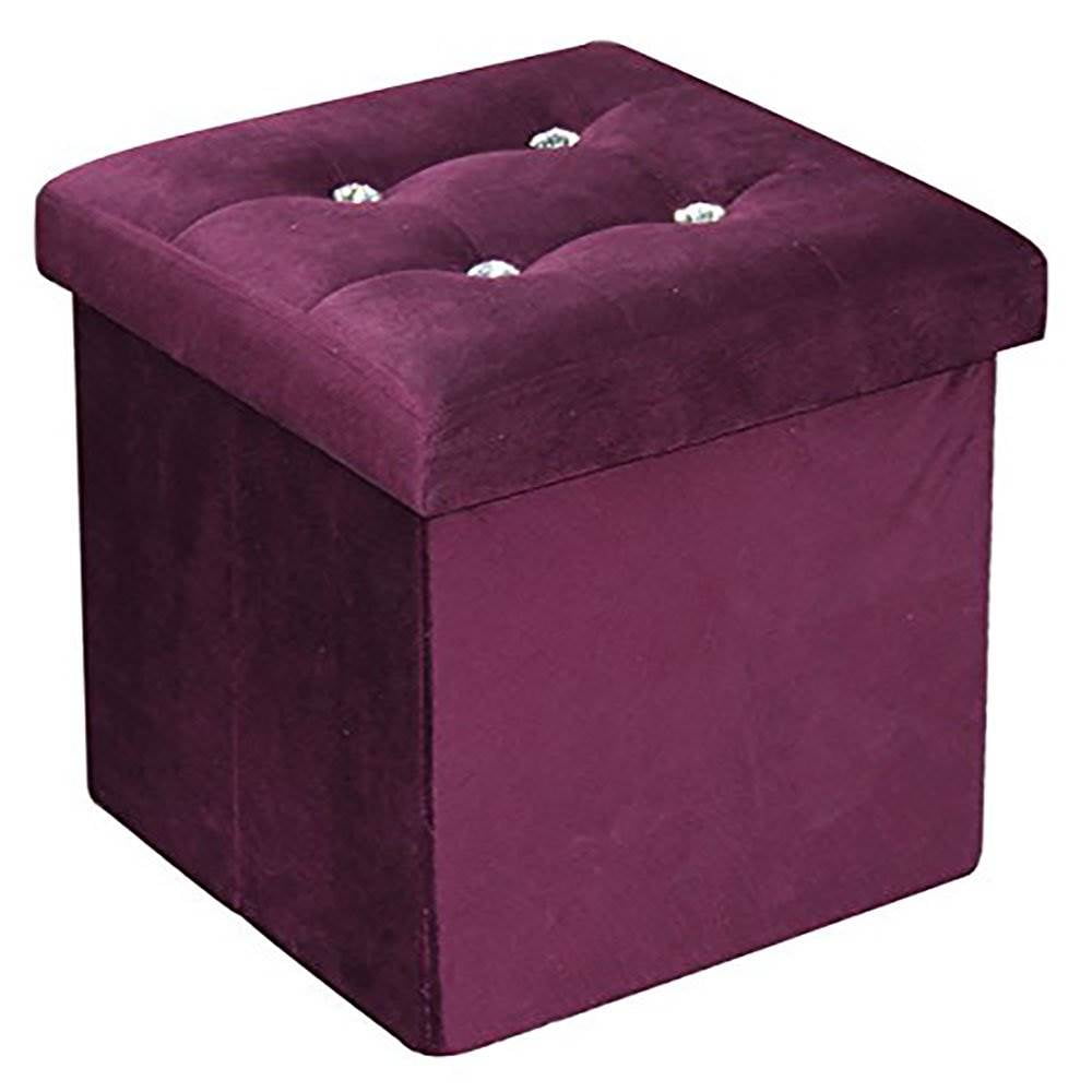Home Basics Storage Ottoman with Crystal Buttons, Purple