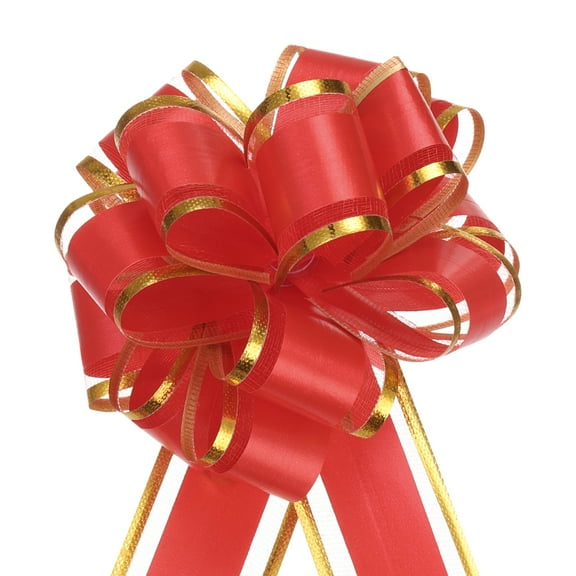 10pcs 4 Inch Large Big Pull Bow with Gold Edge, Organza Car Gift Wrapping Bows Ribbon for Christmas, Red