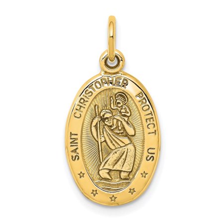 Diamond2Deal 10k Yellow Gold Solid Satin Polished St. Christopher Pendant for Women (L- 0.99 inch, W-0.44 inch)