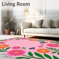 thumbnail image 2 of ODIKA 5'x7' Machine Washable Non-Slip Area Rug, Cartoon Garden Scene Featuring Blossoming Flowers and Fluttering Insects High Traffic Rug with Pad, Pink, 726183, 2 of 8