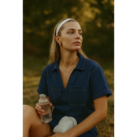 Banny Jeans Women's Regular Fit Denim Button Down Shirt, Navy Blue, Size S