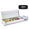 thumbnail image 2 of VEVOR Refrigerated Condiment Prep Station, 150 W Countertop Refrigerated Condiment Station, with 4 1/3 Pans & 4 1/6 Pans, 304 Stainless Body and PC Lid, Sandwich Prep Table with Stainless Guard, ETL, 2 of 9