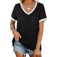 thumbnail image 2 of Taqqpue Womens Plus Size Short Sleeve T Shirts Casual Solid Color V Neck Shirts Flowy Loose Blouses Top Summer Pullover with Pocket, 2 of 9