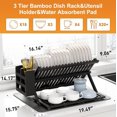 thumbnail image 3 of Black Bamboo Dish Drying Rack with Utensil Holder, 3 Tier Collapsible Dish Rack, Wooden Dish Racks for Kitchen Counter, Large Folding Drying Holder with Absorbent Dish Drying Mat, 3 of 14
