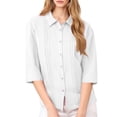 thumbnail image 4 of ZUKMRJPC 3/4 Length Sleeve Womens Tops Classic Button Down Collared Solid Color Shirts Lightweight Pleated Casual Loose Shirts, 4 of 7