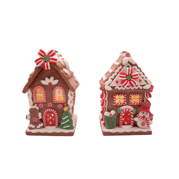 Lighted LED Gingerbread Houses, Festive Christmas Decor, Set of 2, 5.5 Inches