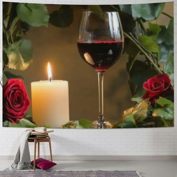 BCIIG Roses Candles Wine Tapestry Wall Hanging Unique Style Home Decor 40x30inch