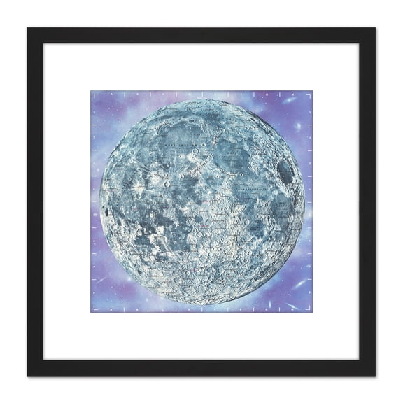 Map Hammond 1966 Moon Chart Space Lunar Diagram 8X8 Inch Square Wooden Framed Wall Art Print Picture with Mount