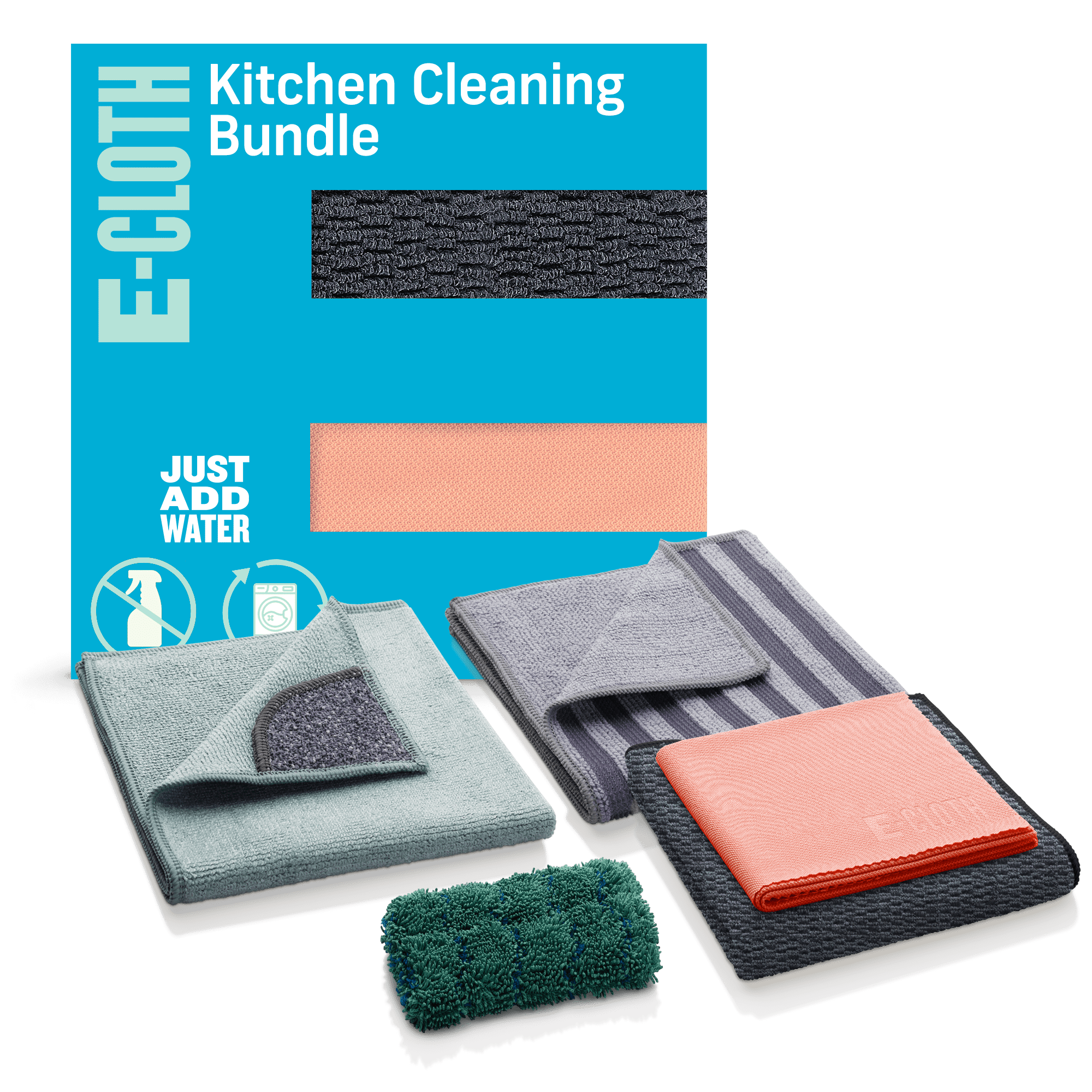 E-Cloth 5 Piece Kitchen Bundle, Premium Microfiber Cleaning Supplies for Granite, Marble, Kitchen, Sink, Dish and Stainless Steel Pot & Pans