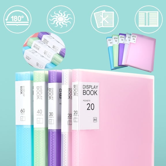 Soovim 1Pack Plastic Folders with Clear Pocket 60-Page Binding Display Book With Plastic Combination Folder, A4 Folders with Pockets Pocket Folders for Office, Letter Size