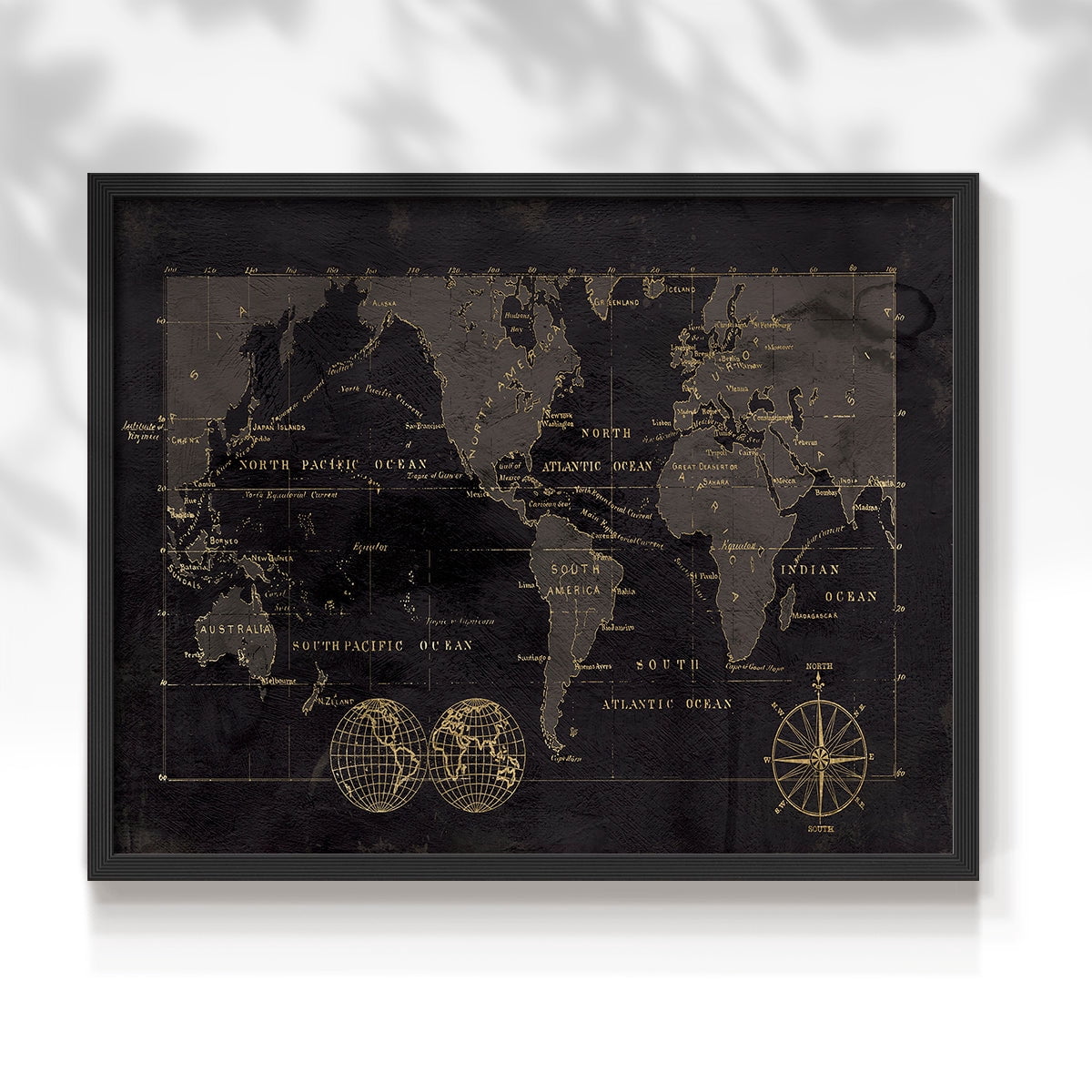Black Gold Map by Carol Robinson - Restickable Framed Giclée Print