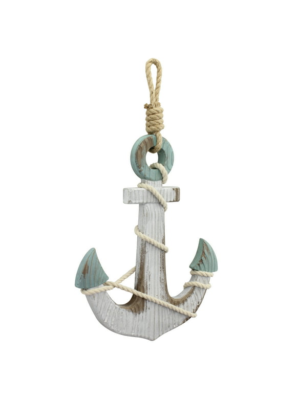Stonebriar Hanging Wooden Anchor Coastal Wall Decor, Off White