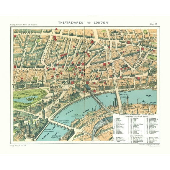 Historic Map - Theatre Area London England - Philip 1904 - Vintage Wall Art