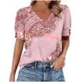 thumbnail image 2 of JTZGDY Puff Sleeve Tops for Women Cute Summer Floral Printed Short Sleeves Graphic T-Shirts Fashion V Neck Trendy Oversized Baggy Tunic Blouses A-Pink#03 M, 2 of 7
