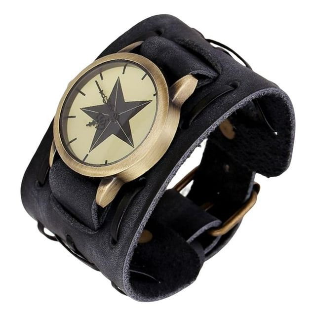 Reloj de pulsera con correa ancha de piel sintética y esfera grande para San Valentín. Negro