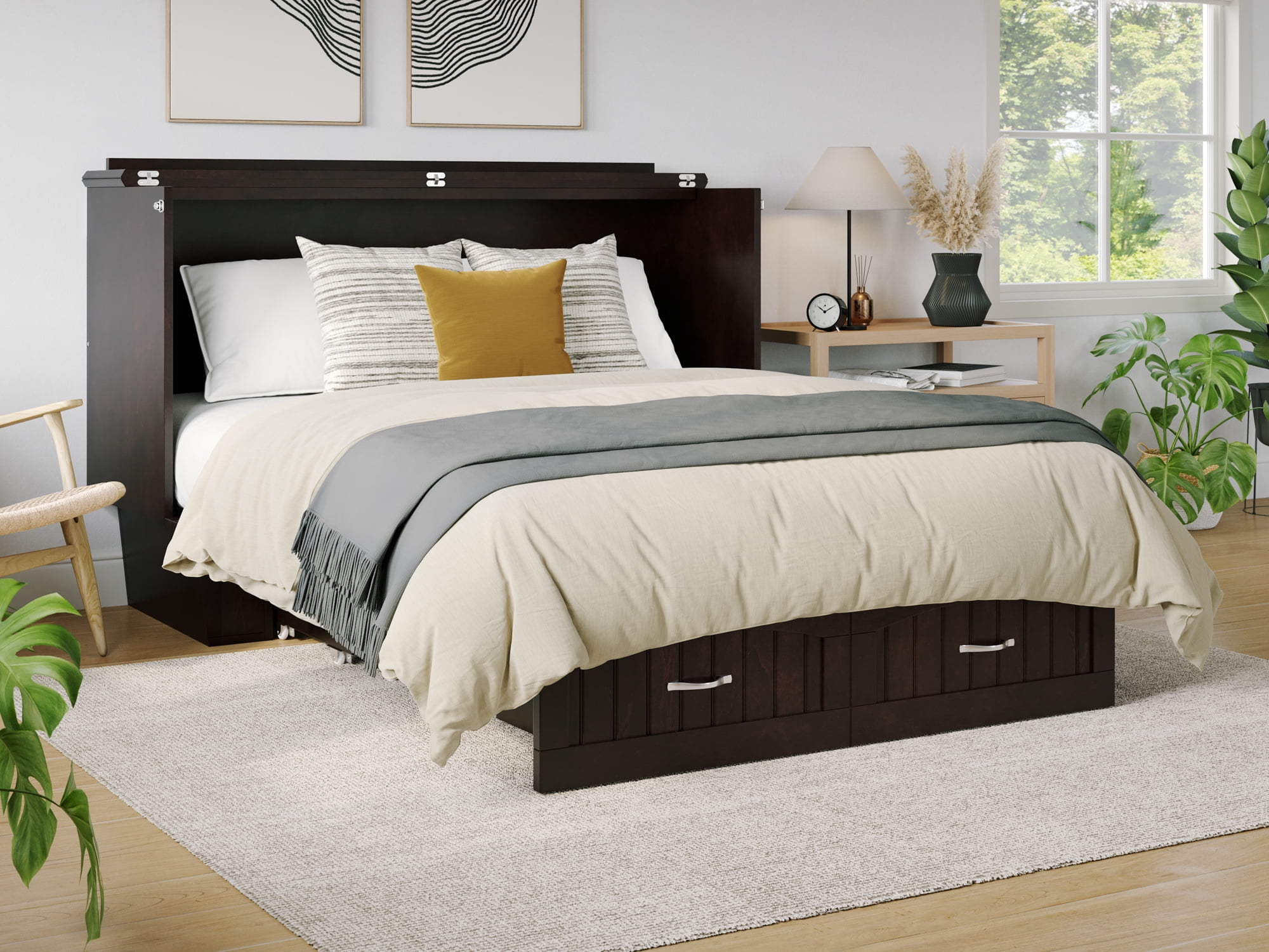 AFI Nantucket Queen Solid Wood Murphy Bed Chest with Mattress