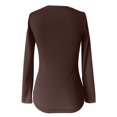 thumbnail image 4 of MHFRRA Camiseta de Manga Larga Acanalada, Ajustada, con Cuello En V, Informal, Elástica, Suave y Cómoda, Básica para Uso Diario Marrón, 4 of 4