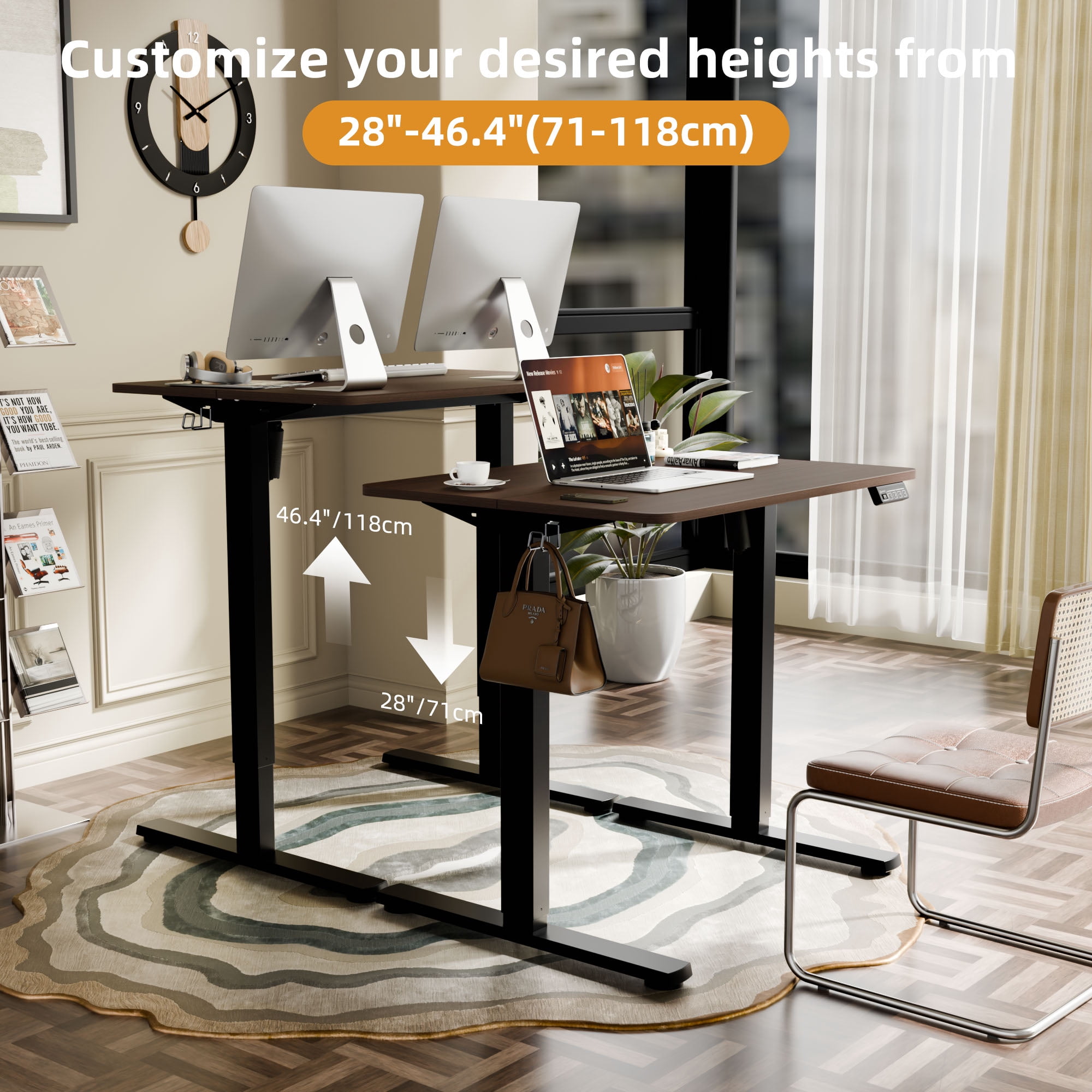 Ergomaker Electric Standing Desk，Height Adjustable Desk with Splice Board，Child Lock & Memory Function，32 x 23.6 inches，Walnut
