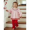 thumbnail image 6 of Loicainy Toddler Baby Girl Valentine's Day 2 Piece Outfits 6 12 18 24 Months 2T 3T Heart Bow Embroidery Long Sleeve Crew Neck Tops and Elastic Waist Pants Set, 6 of 9