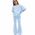 thumbnail image 4 of EnJoCho Girls 2 Piece Outfits Short Sleeve Bow Tees Flared Pants 2026 Summer Clothing Set Size 8-13 Years Trendy Youth Fashion Tee Pants Combo, 4 of 4