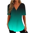 thumbnail image 2 of Offres jusqu'à 70 % de Réduction! Hauts d'Été pour Femmes 2024 Grande Taille Mode Dégradé Imprimé Amusant Décontracté Fermeture Éclair Manches Courtes Blouse Cadeau pour Femmes en Solde, 2 of 5
