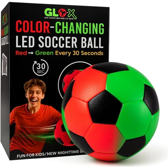 Glow in the Dark Soccer Ball – Size 5 Ball - Color Changing LED Light Up Socerball – Red & Green Light Every 30 Seconds – Night Sports Fun for All Ages