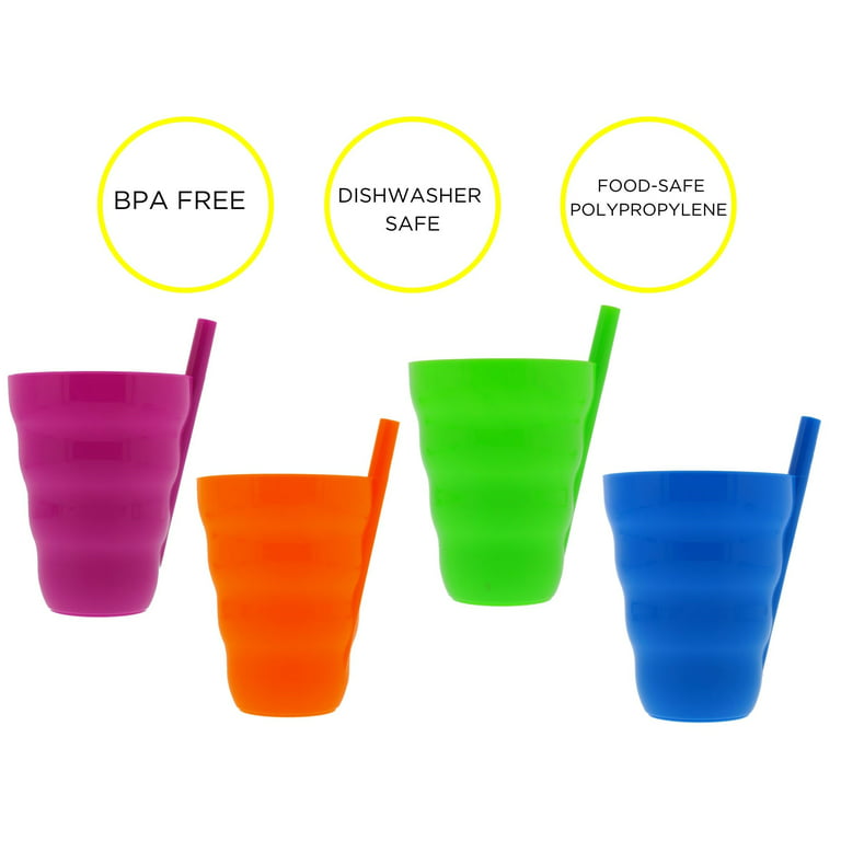 Sunjoy Tech Home Kids Cups with Built-in Straw - Drinking Cups with Straws - Children Sip-A-Cup Dishwasher Safe BPA Free Brightly Colored Great Kid