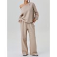 thumbnail image 3 of Women’s Off-the-Shoulder Long Sleeve Top & Wide-Leg Pants Set – Casual Loose 2-Piece Outfit, 3 of 9