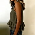 thumbnail image 6 of Womens Ruffle Linen Tank Tops Spring Summer Beach Cute Sleeveless Shirts Vest Top, Loose Fit Vacation Resort Casual Shirt(Dark Green,XL), 6 of 7