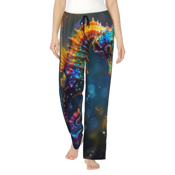 Balery Neon Seahorse Underwater Realm Pantalones de pijama para mujer, pijamas ultraligeros, pantalones de estar por casa-X-Large