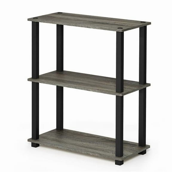 18025GYW-BK Turn-S-Tube 3-Tier Compact Multipurpose Shelf Display Rack with Square Tube - French Oak Grey & Black