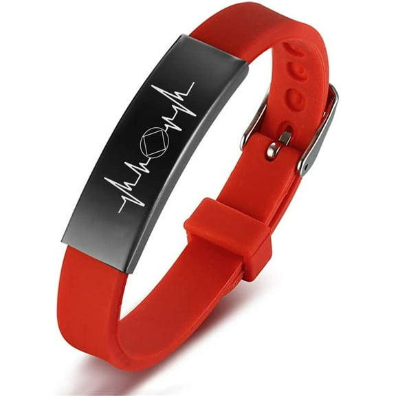 Sobriety NA Gifts for Alcoholics in Recovery, Adjustable Sober Heartbeat Faith Reminder Silicone Bracelet, Inspirational Addiction Recovering Bangle Soberness Keepsake Jewelry, Red