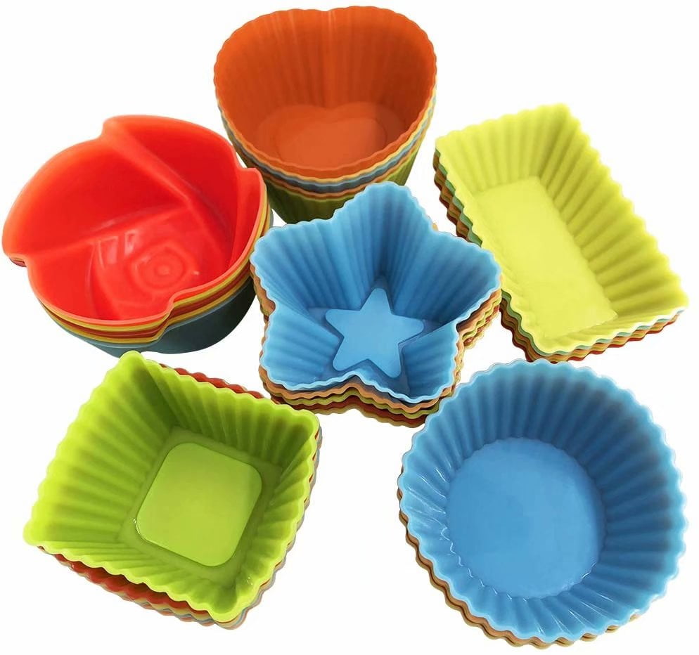 Muffin Baking Cups Silicone Cup Cake Liners 6 Shape Mold Baking Molds Pack Of 24 