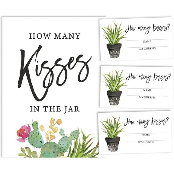 Inkdotpot How Many Kisses In The Jar Cactus Taco'bout love Bridal Shower Game White 1 Sign 30 Cards