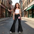 thumbnail image 6 of LRen Flare Pants for Girls Pink Ribbon Wide Leg School Uniform Pants Slim Fit Casual Preppy Dress School Uniform Clothes Tween Denim Pants Age 15-16 Years, 6 of 6