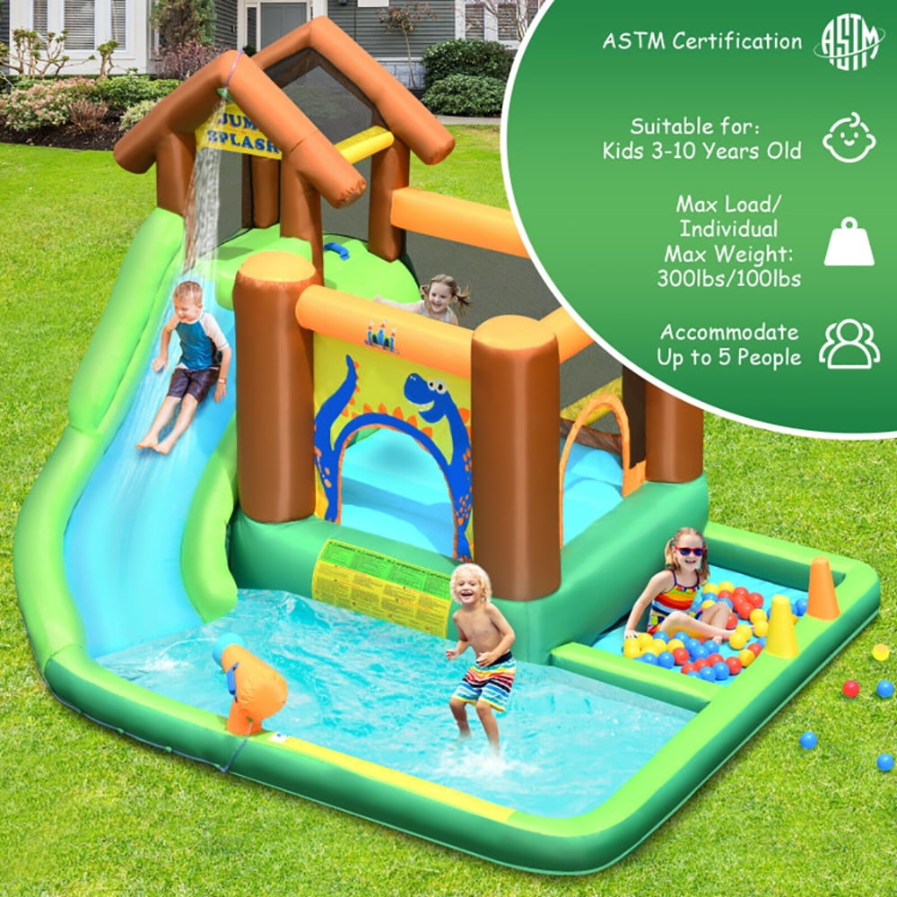 Aimee Lii Inflatable Waterslide Bounce House Climbing Wall without Blower, Playhouse for Kids Outdoor