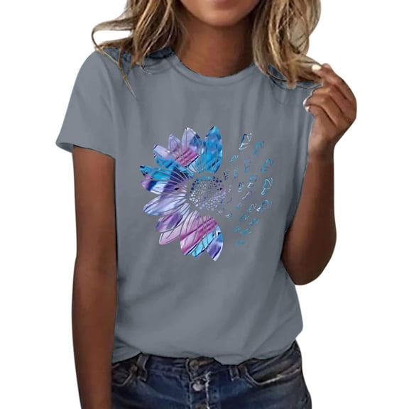 Womens Short Sleeve Tops Sunflower Print Loose Plus Size Short Sleeve Graphic Casual Tees Summer Tops Short for Women