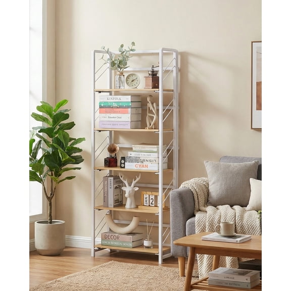 No-Assembly 4-Tier Folding Bookshelf, Vintage Bookcase Storage Shelves, Standing Rack Study Organizer for Home Office