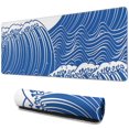 thumbnail image 1 of "Blue and White Japanese Wave Gaming Mouse Pad: Extra Large, Non-Slip Rubber Base, Stitched Edges, 31.5 x 11.8 Inch", 1 of 7