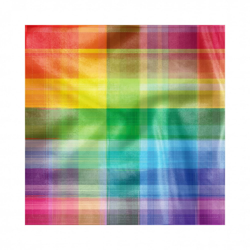 Vintage Rainbow Decorative Napkins Set of 4, Retro Plaid Design