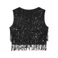 thumbnail image 6 of HULIJA Womens Sequin Sleeveless Vest V Neck Open Front Glitter Tassel Waistcoat Rave Dance Vest Coat Black XXL, 6 of 7