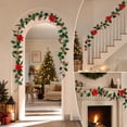 thumbnail image 4 of Christmas Holly Garland with Poinsettia, 6.56ft Flexible Vine Garland with Green Leaves, Realistic Faux Greenery Hanging Decor for Fireplace, Wall, Staircase & Holiday, 4 of 6