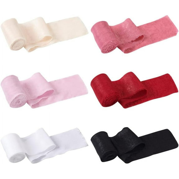 6 Rolls 18 Yards Handmade Fringe Chiffon Ribbons 2 Inch Pink Ribbons Raw Edge Ribbon Roll for Bridal Bouquets Gifts Wrapping Wedding Invitations DIY Crafts