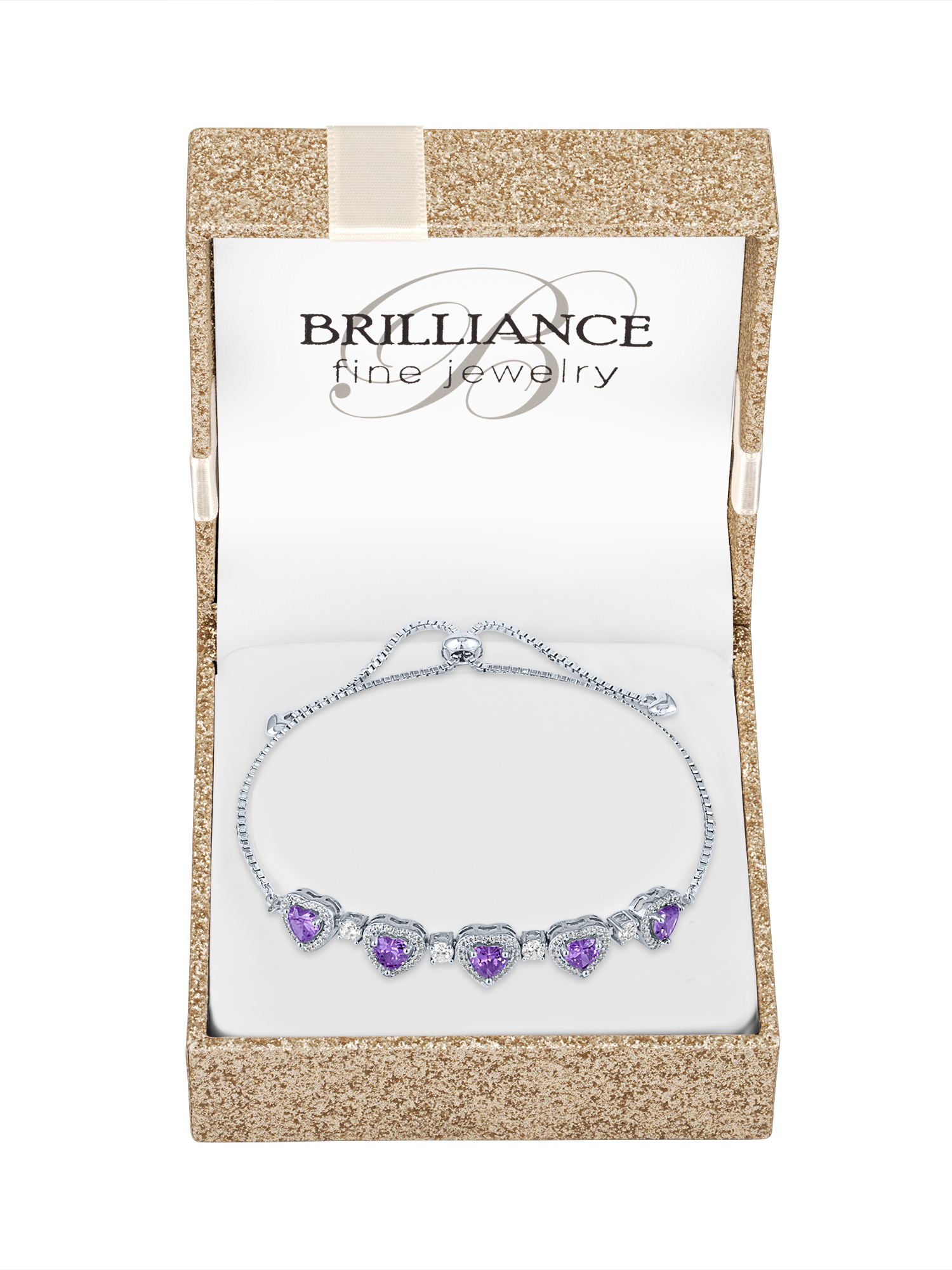 Ladies Brilliance Fine Jewelry Sterling Silver Plated Simulated Amethyst and CZ Adjustable Bracelet