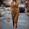 thumbnail image 2 of Womens Elegant Satin Dress Ruched V Neck Sheath Sleeveless Wrap Cocktail Ruched Midi Dresses Wedding Guest Asymmetrical Clothes Trendy Womens Dress 2026 Brown L, 2 of 7