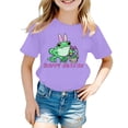 thumbnail image 1 of LUOGENLI T-Shirt pour Filles Filles Mode Décontractée Lettre Col Rond T-Shirt à Manches Courtes Haut 8 Chemises de Printemps pour Filles 2025 Violet 4-5 Ans, 1 of 3