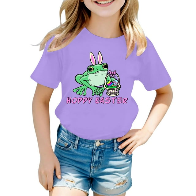 Hauts et T-Shirts pour Filles - T-Shirt Décontracté à Manches Courtes et Col Rond avec Lettres pour Filles, Usage Quotidien, Tissu Confortable, Design Élégant, Mode Polyvalente